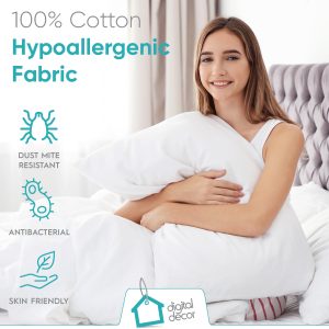 Digital Décor Cluster Fiber Pillow White Down Alternative Pillows Hypoallergenic Polyester Filled Soft Fluffy for Comfort Bed Support Standard Size – Set of 2